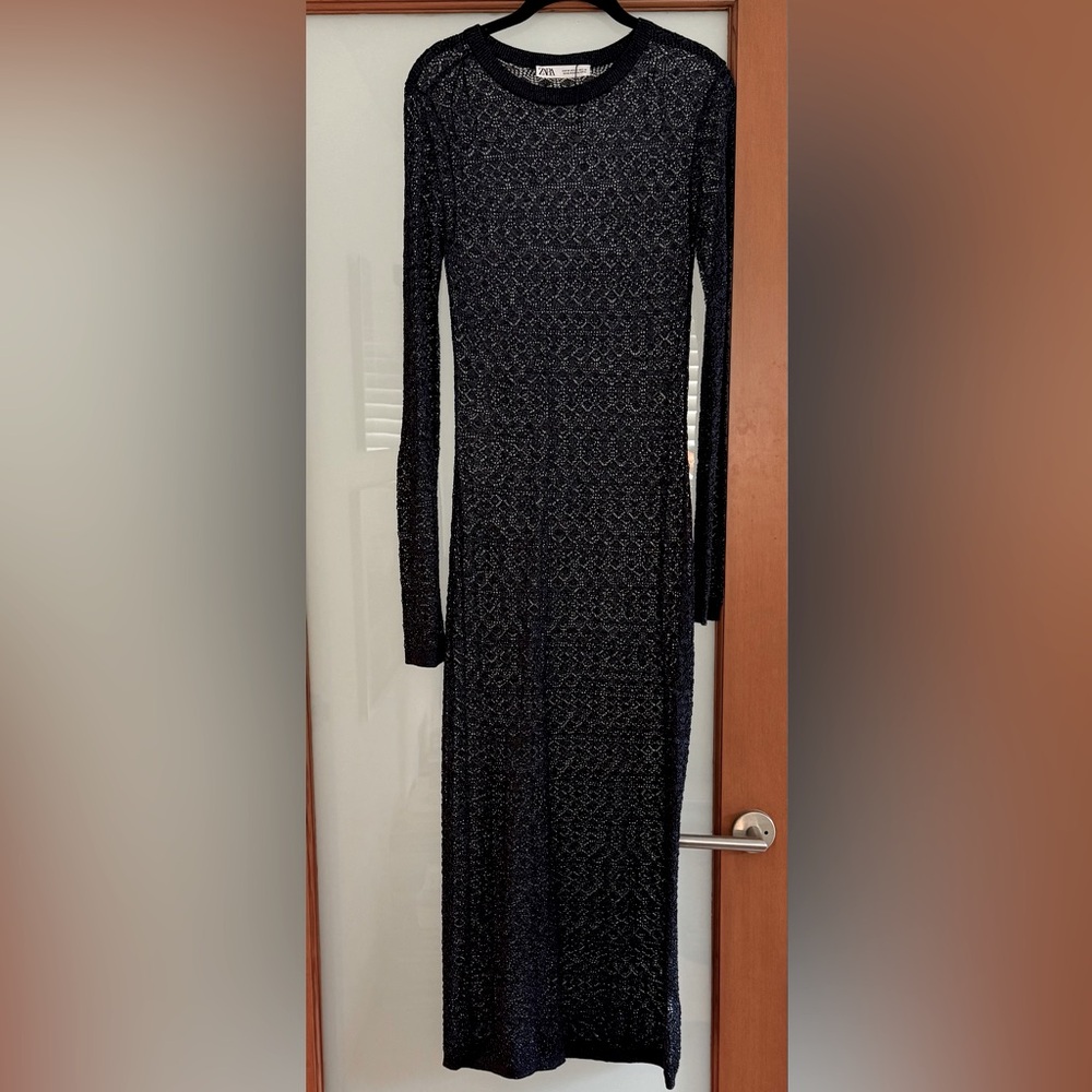 ZARA fishnet blue Lycra dress sheer size M new